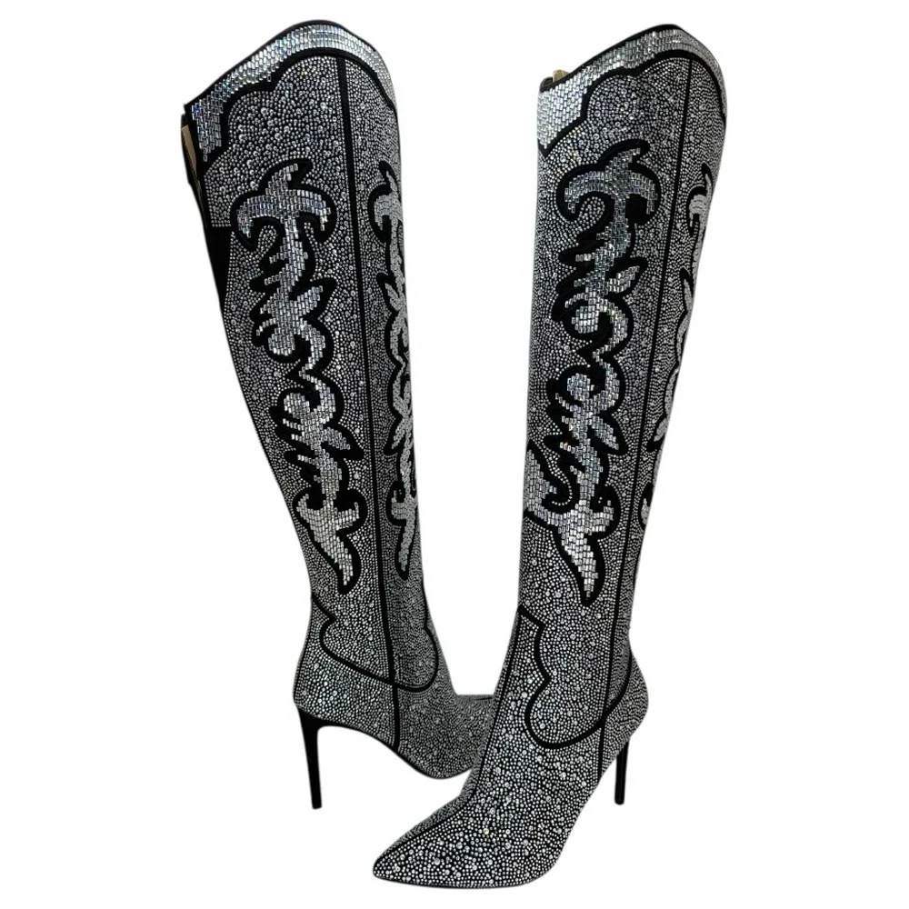 INC Iresa4 Rhinestone Crusted Western Style OTK Heeled Womens Boots Size 6M